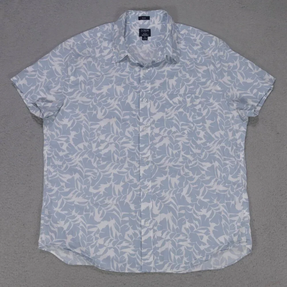 J Crew Floral Shirt Mens XL SLIM Gray Short Sleeve Button Down